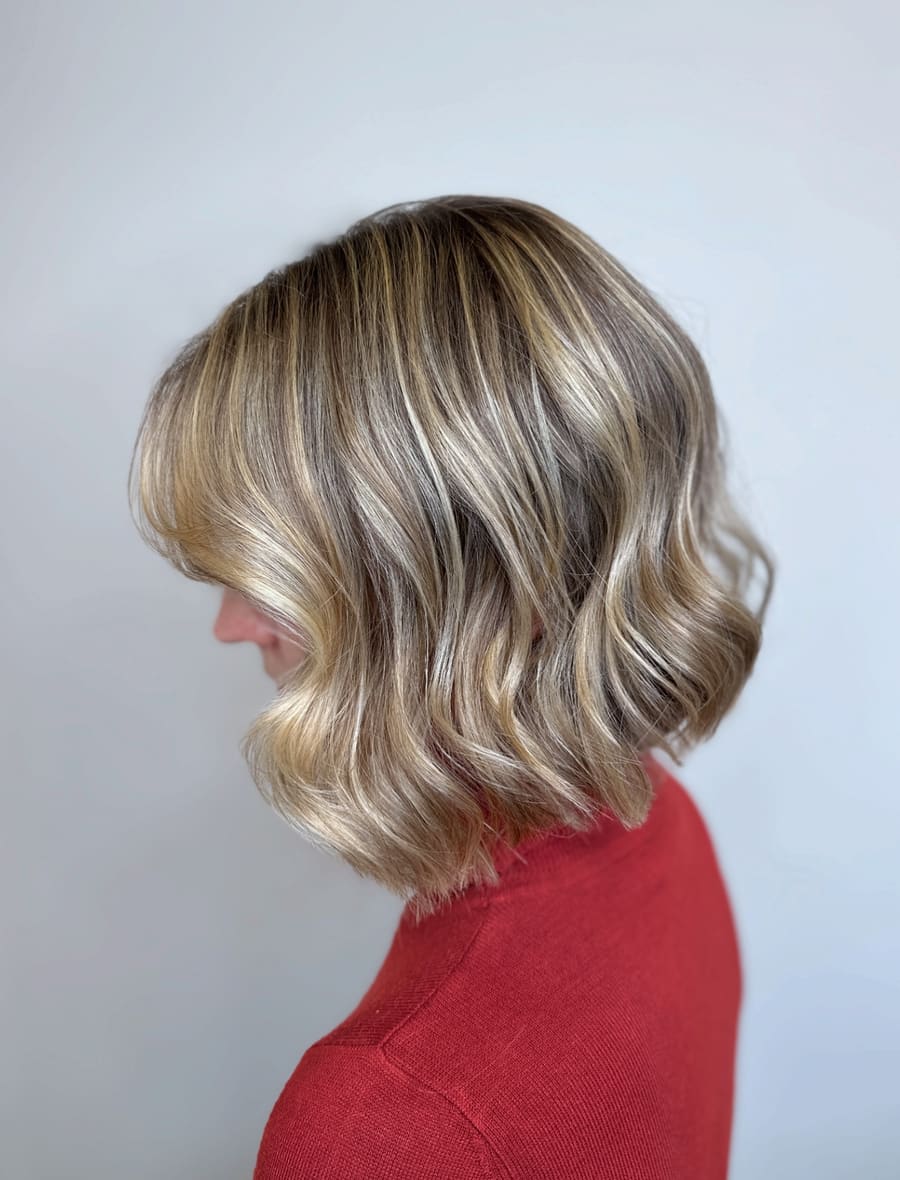 Bob mit welligem Finish in blonden Nuancen